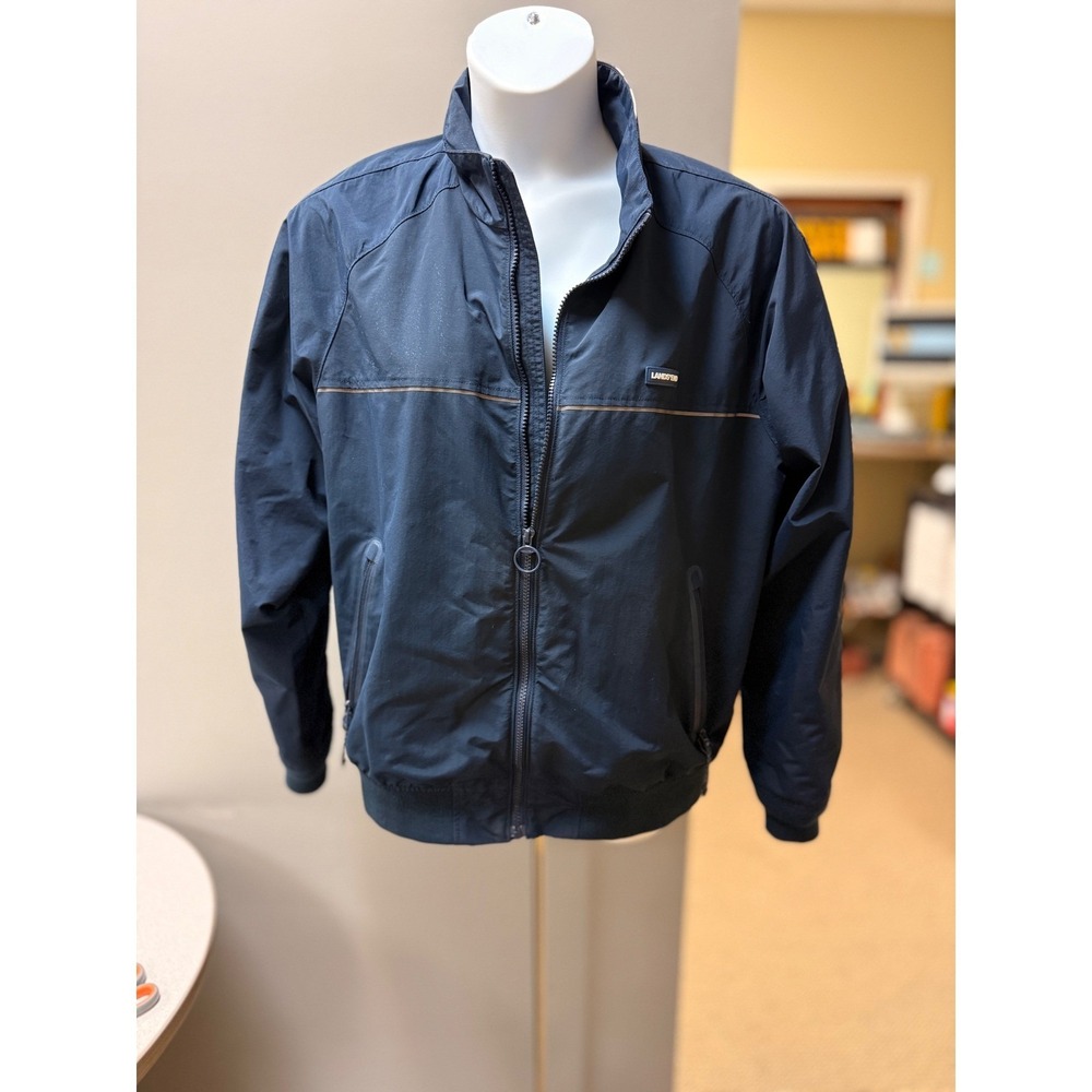 Lands End Mens Track/Bomber Style Full Zip Jacket Navy Blue Size L 42 44